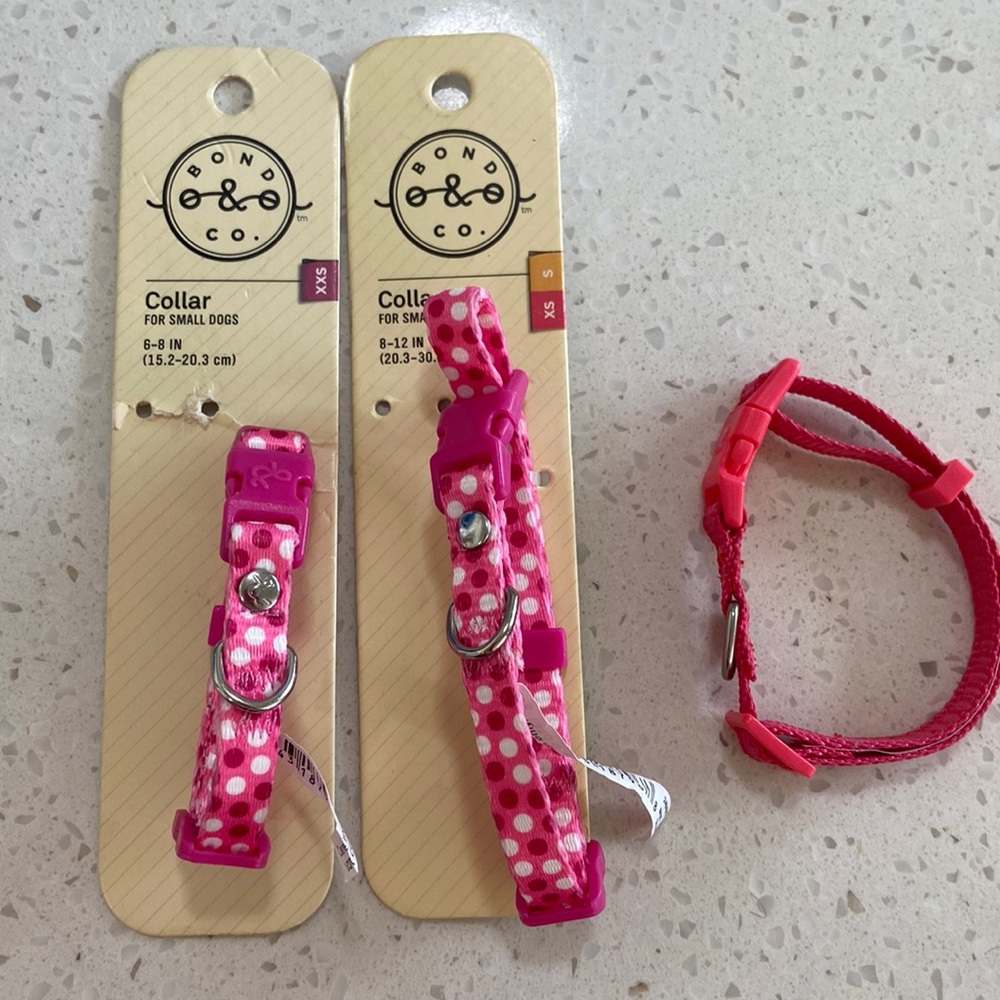 3 small dog/ cat collars - small - XS pink print - adjustable